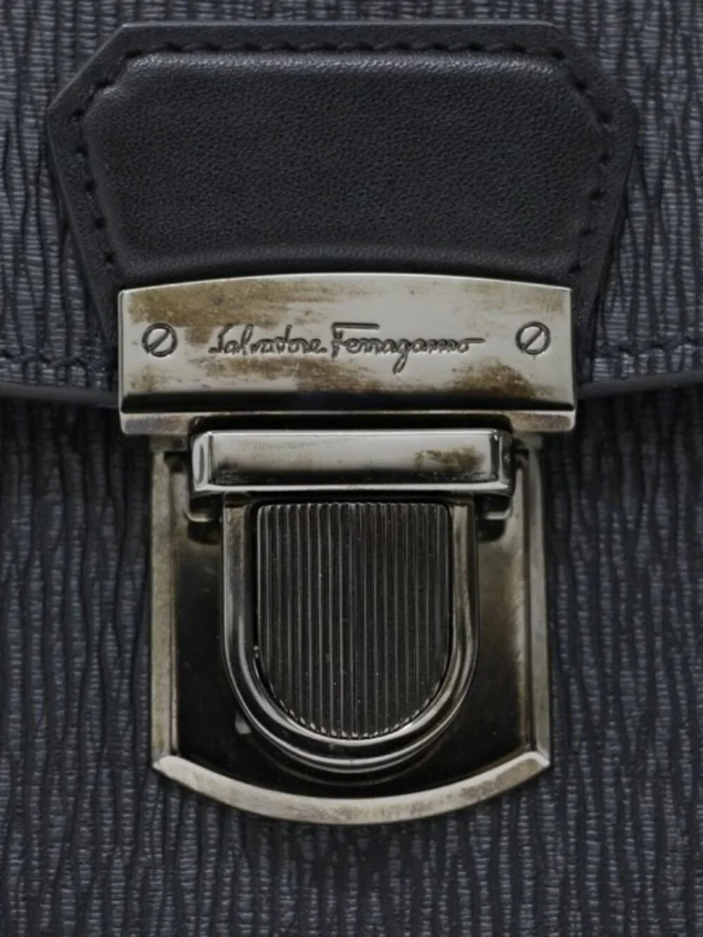 Salvatore Ferragamo Leather Gancini Briefcase - Black